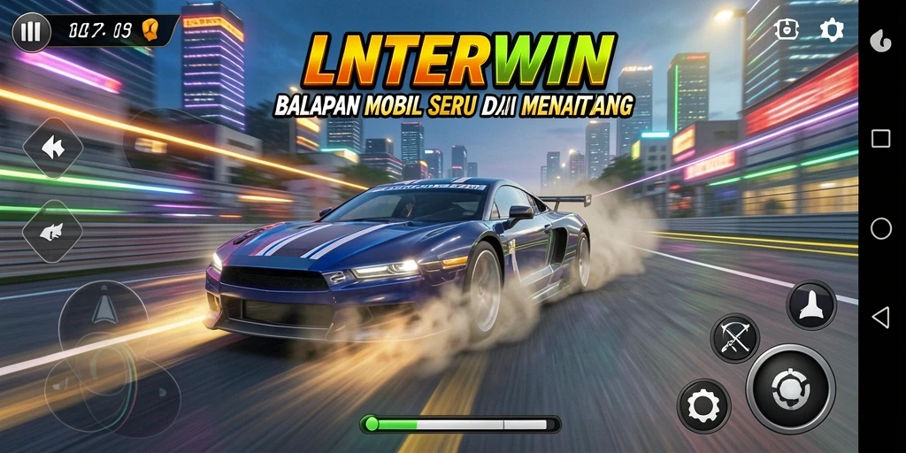 Screenshot menampilkan aksi balapan seru di LNTERWIN.