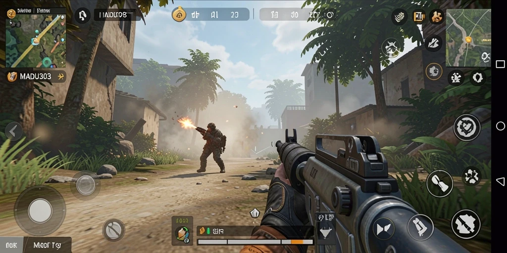 Gameplay seru MADU303 dengan aksi tembak-menembak yang dinamis.