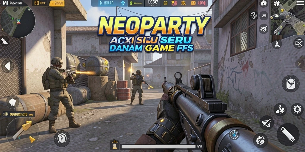 Tampilan gameplay NEOPARTY dengan aksi menegangkan dalam FPS.
