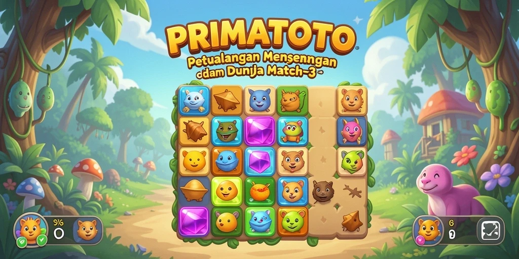 Screenshot gameplay PRIMATOTO menampilkan aksi seru dalam menyelesaikan level Match-3.