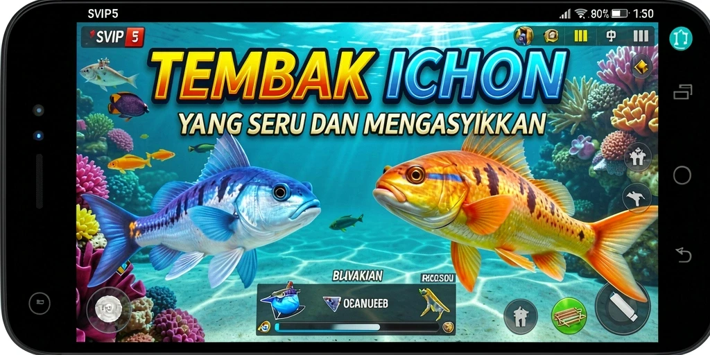 Screenshot gameplay SVIP5 menampilkan momen menembak ikan yang seru.