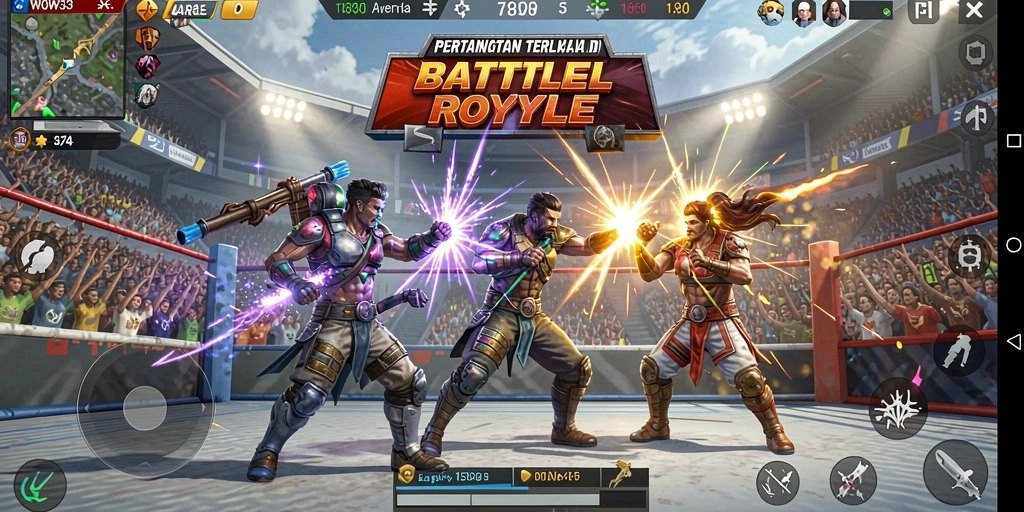 Tangkapan layar menunjukkan aksi seru dalam game Battle Royale.